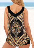 Wide Strap Floral Print Curved Hem Tankini Set