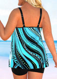 Plus Size Double Straps Cyan Polka Dot Tankini Set