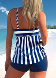 Stripe Print Ring Detail Navy Blue Tankini Set