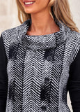 Black Decorative Button Chevron Print Long Sleeve Sweatshirt