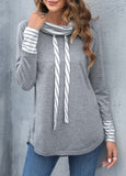 Light Grey Marl Cowl Neck Striped Sweatshirt