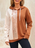 Sequin Contrast Tan Long Sleeve Hoodie