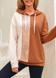 Sequin Contrast Tan Long Sleeve Hoodie