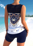 Tribal Print Navy Blue Cross Strap Tankini Set