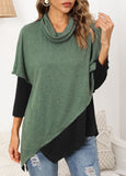 Green Asymmetric Hem Long Sleeve Cowl Neck Sweatshirt