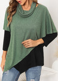 Green Asymmetric Hem Long Sleeve Cowl Neck Sweatshirt