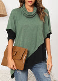 Green Asymmetric Hem Long Sleeve Cowl Neck Sweatshirt