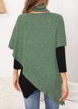 Green Asymmetric Hem Long Sleeve Cowl Neck Sweatshirt