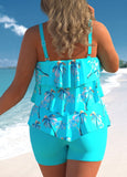 Plus Size Cyan Coconut Tree Print Tankini Set