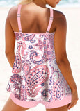 Paisley Print Pink Double Straps Tankini Set