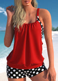 Polka Dot Wide Strap Blouson Tankini Set