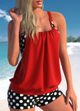 Polka Dot Wide Strap Blouson Tankini Set