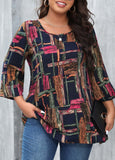 Round Neck Plus Size Printed 3/4 Sleeve T Shirt