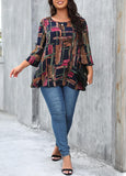 Round Neck Plus Size Printed 3/4 Sleeve T Shirt