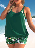 Plus Size Green Tropical Print Tankini Set