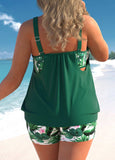 Plus Size Green Tropical Print Tankini Set