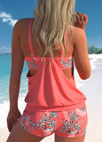 Plant Print Coral Red Blouson Tankini Set