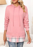 Pink Fake 2in1 Tartan Print Long Sleeve Hoodie