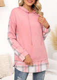 Pink Fake 2in1 Tartan Print Long Sleeve Hoodie