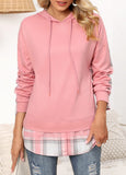 Pink Fake 2in1 Tartan Print Long Sleeve Hoodie