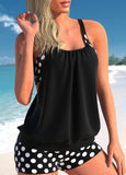 Polka Dot Wide Strap Blouson Tankini Set