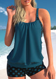 Polka Dot Wide Strap Blouson Tankini Set