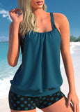 Polka Dot Wide Strap Blouson Tankini Set