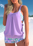 Fold Light Purple Cutout Tankini Set