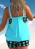 Plus Size Polka Dot Cyan Blouson Tankini Set