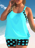 Plus Size Polka Dot Cyan Blouson Tankini Set