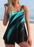 Ombre Double Straps Cyan Tankini Top