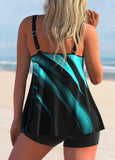 Ombre Double Straps Cyan Tankini Top