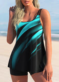 Ombre Double Straps Cyan Tankini Top