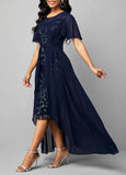 Sequin Chiffon Embroidered Round Neck Dress