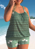 Plus Size Floral Print Sage Green Tankini Set