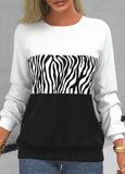 Waffle Knit White Zebra Print Long Sleeve Sweatshirt