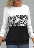 Waffle Knit White Zebra Print Long Sleeve Sweatshirt