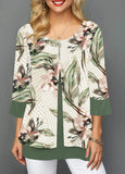 3/4 Sleeve Floral Print Faux Two Piece Blouse