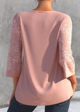 Lace Stitching Light Pink Faux Two Piece Blouse