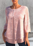 Lace Stitching Light Pink Faux Two Piece Blouse