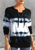 Black Split Neck Tie Dye Print Sweatshirt