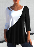 Contrast 3/4 Sleeve Round Neck Black T Shirt