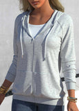 Drawstring Grey Pocket Detail Long Sleeve Hoodie