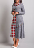 Button Tartan Print Dark Grey Dress