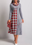 Button Tartan Print Dark Grey Dress