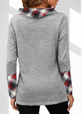 Plaid Cowl Neck Grey Long Sleeve Sweatshirt