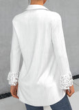 Lace Stitching Turndown Collar White Blouse