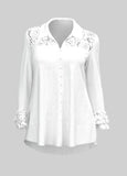 Lace Stitching Turndown Collar White Blouse