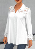 Lace Stitching Turndown Collar White Blouse