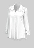 Lace Stitching Turndown Collar White Blouse